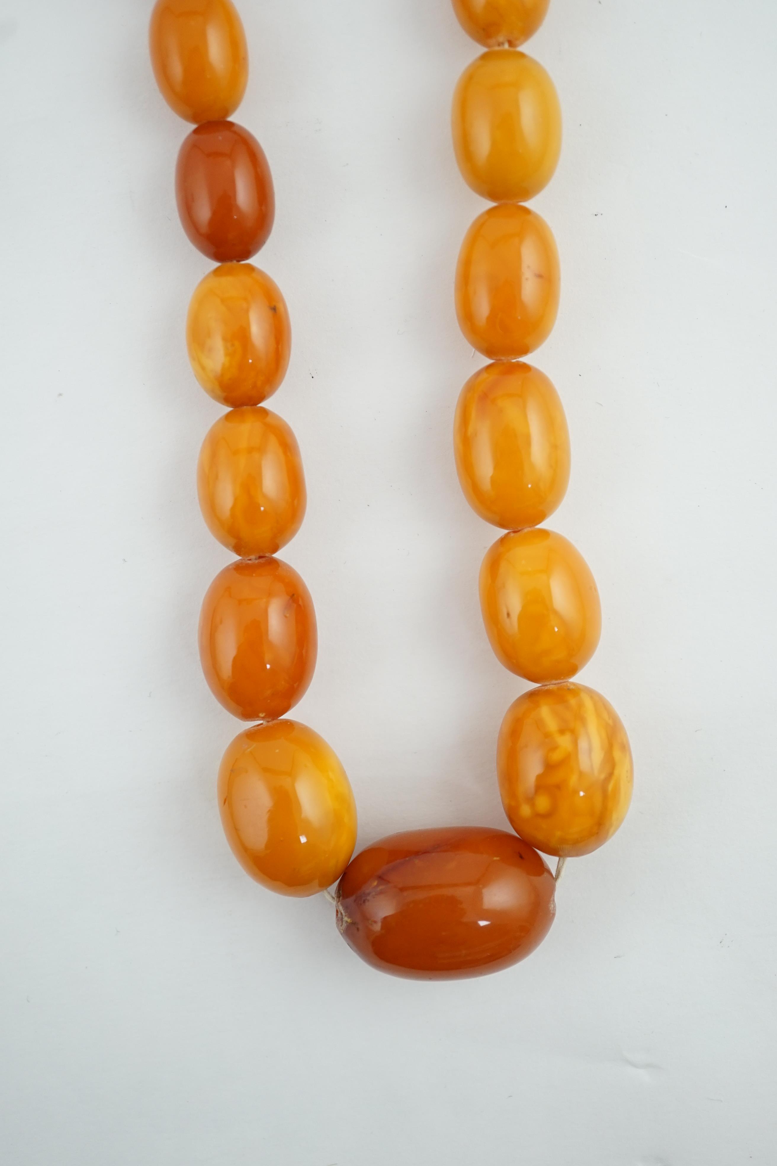 A single strand graduated oval amber bead necklace